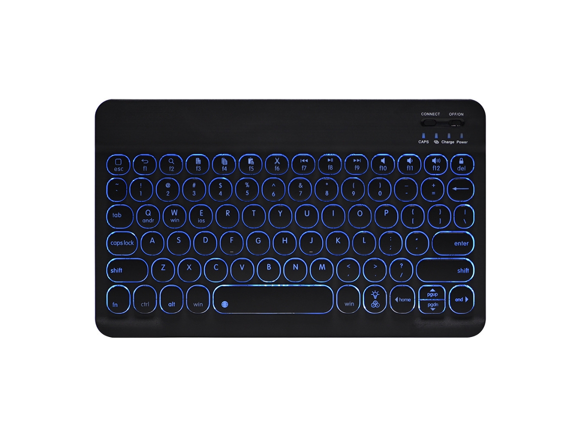 Capa de teclado Bluetooth para 10 polegadas, retroiluminação de sete cores, preto