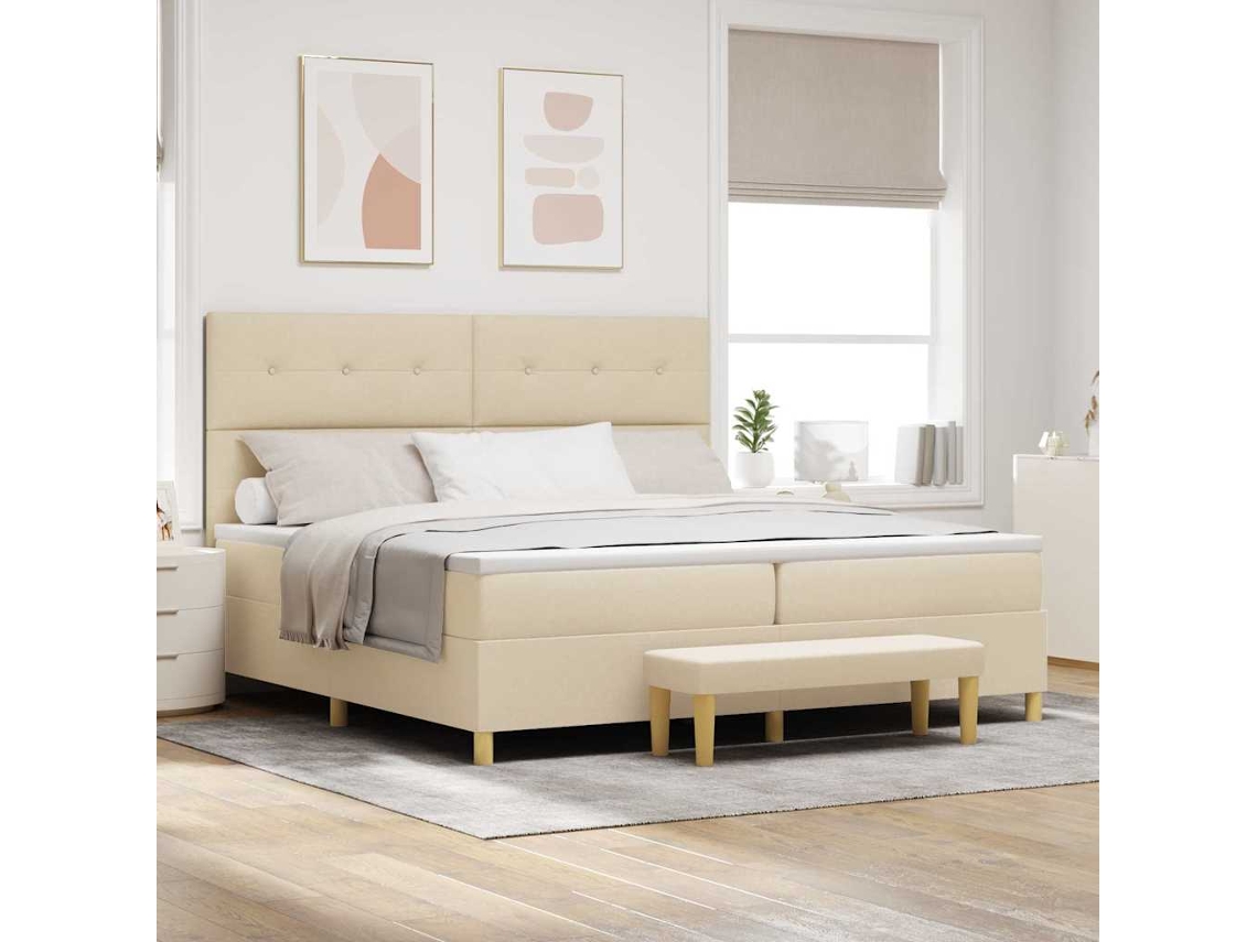 Vidaxl Cama Box Com Cabeceira Creme 200 X 200 Cm Tecido