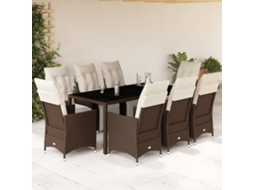 Vidaxl 9 Pcs Conjunto Bistrô De Jardim C/ Almofadões Vime Pe Castanho