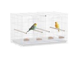 Gaiola Para Pássaros Com Divisória Gaiola Para Aves Com 4 Comedouros 4 Poleiros E Bandeja Amovível 76x46x46 Cm Branco