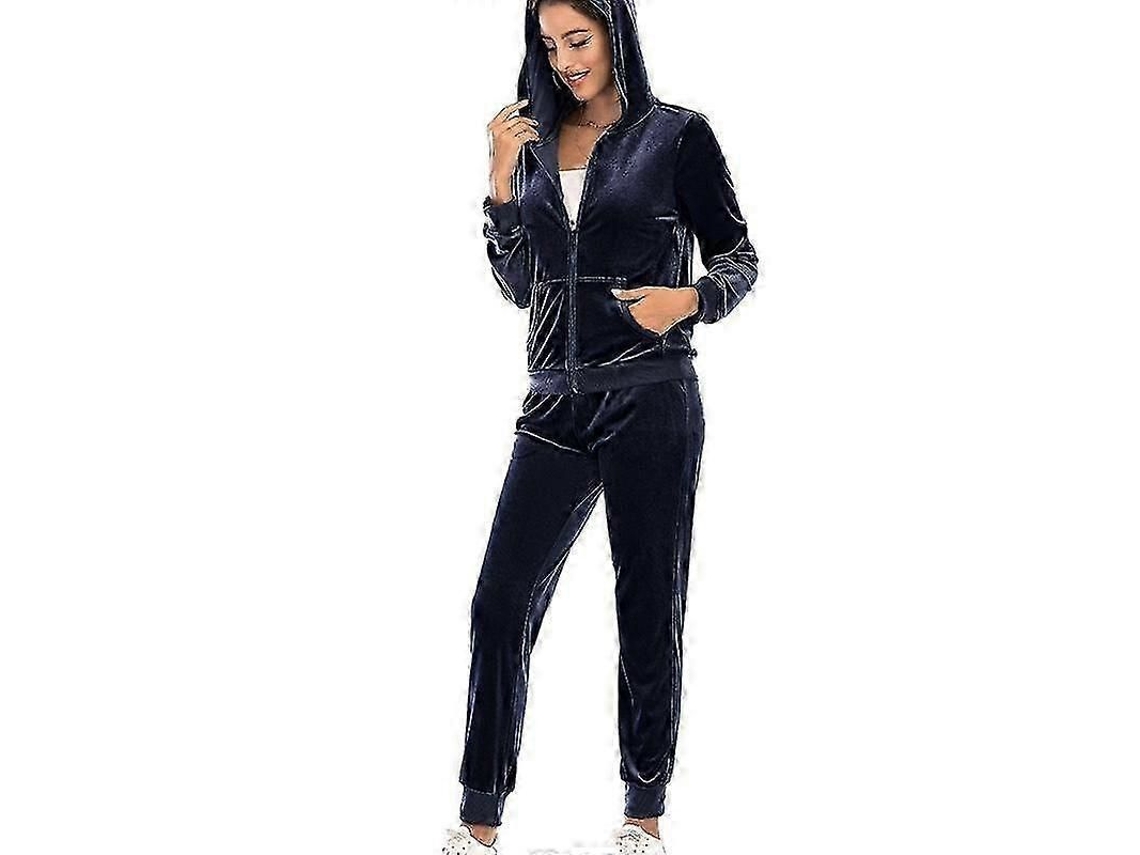 Conjunto De Moletom Feminino Bright Deer Com Capuz E Calça De Moletom - Roupa Casual E Esportiva Para Inverno, Outono E Primavera Azul Marinho