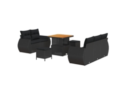 Conjunto 8 Sofá De Jardim Vidaxl Preto Vime Pe (80 X 80 X 71 Cm)
