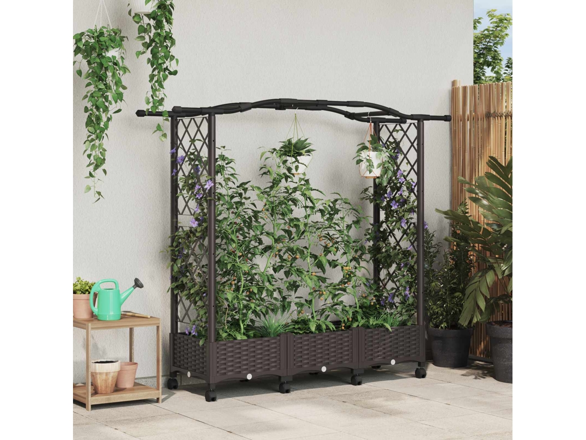 Vidaxl Cama Elevada Com Treliça E Rodas Castanho 169 X 40 X 129 Cm Pp