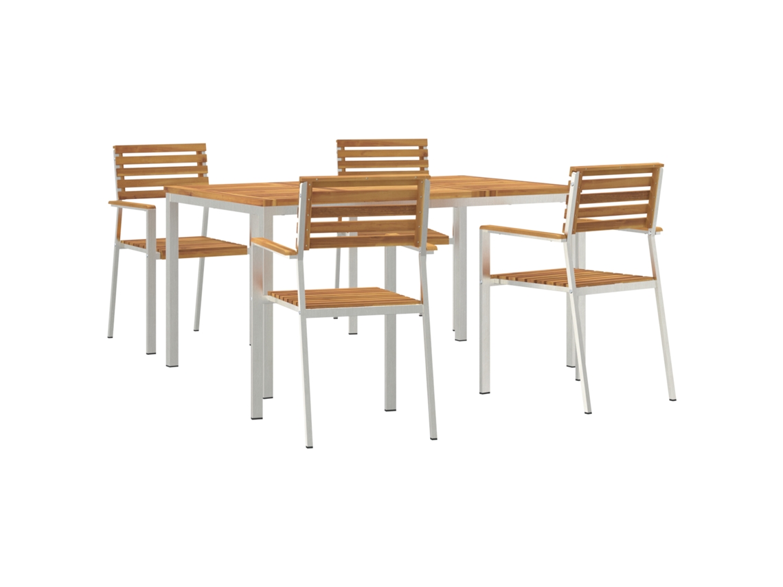 Conjunto 5 Conjunto De Jantar Para Jardim Vidaxl Castanho Madeira De Acácia Maciça (150 X 90 X 75 Cm)