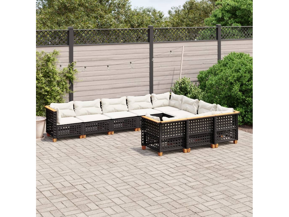 Vidaxl 10 Pcs Conjunto Sofás De Jardim C/ Almofadões Vime Pe Preto