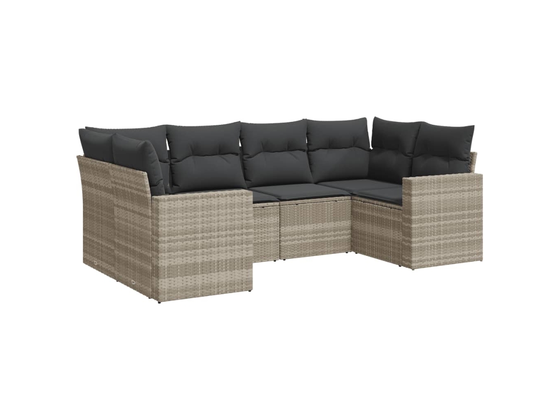 Maison Exclusive - 6 Pcs Conj. Sofás Jardim Com Almofadões Vime Pe Cinzento-claro