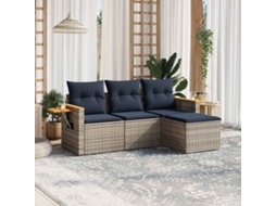 Vidaxl 4 Pcs Conjunto Sofás P/ Jardim C/ Almofadões Vime Pe Cinzento