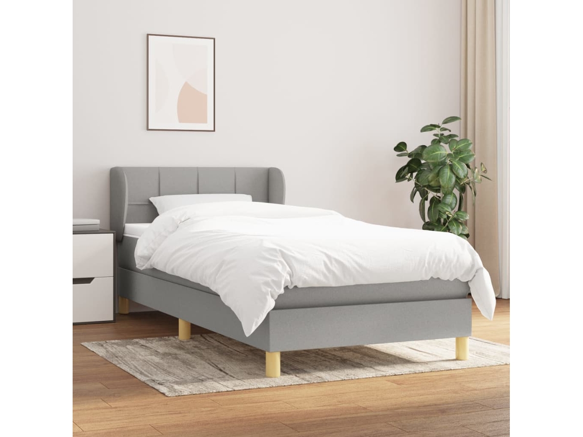 Vidaxl Cama Com Molas/colchão 80x200 Cm Tecido Cinza-claro
