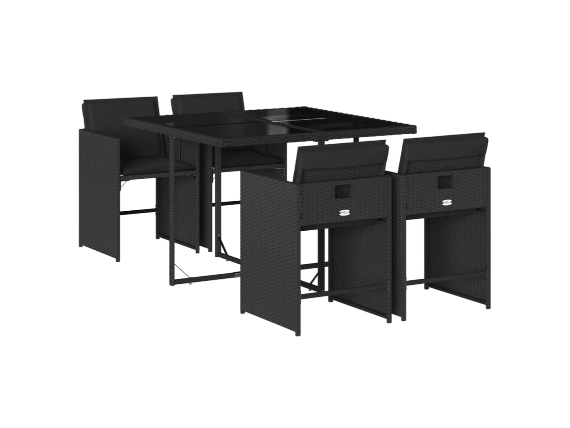 Conjunto de 5 Jantar para Jardim com Almofadões Vime Pe Preto MAISON EXCLUSIVE