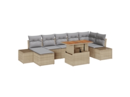 Conjunto 8 Sofá De Jardim Vidaxl Bege Vime Pe (100 X 55 X 73 Cm)