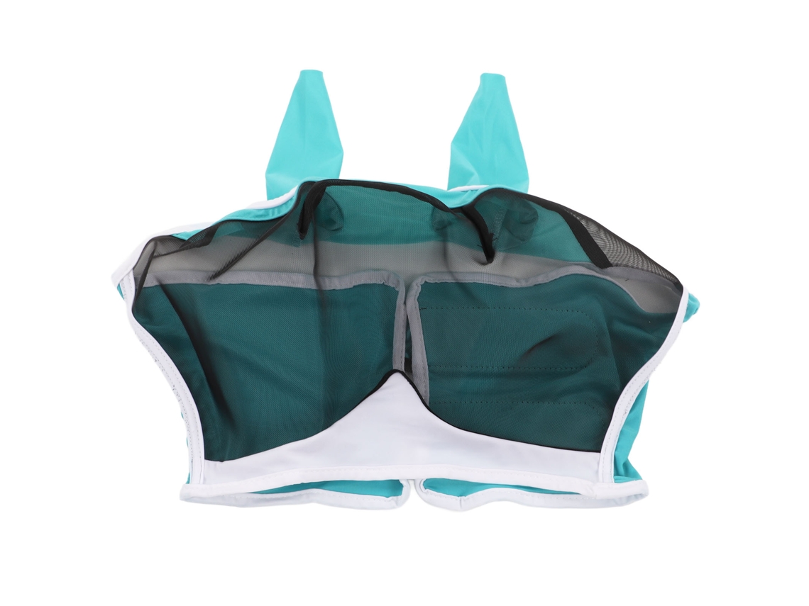 Máscara anti-insetos para cavalos, com orelhas removíveis, mesh, proteção UV, azul ou verde