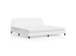 Cama Com Colchão 200x200 Cm Couro Artificial Branco
