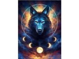 Kit de pintura de diamante 5D Lobo para crianças, animais e lua cheia, strass brilhantes.