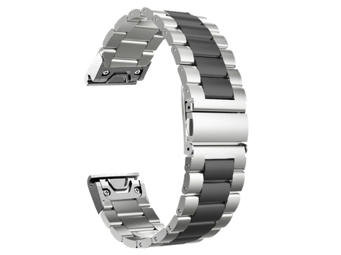 Bracelete Aço Ajustável para Garmin fenix 6 Edição Pro Solar Cinzento e Preto