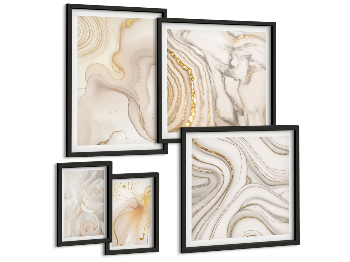 Conjunto De Pinturas Composições Abstratas Beges Espelharte (5 Peças)