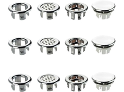 12 Anéis de Transbordamento de Lavabo, Inserts Redondos de Reposição, para Banheiro e Cozinha, Material Plástico Resistente
