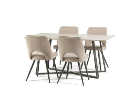Conjunto De Sala De Jantar Com Mesa Retangular Damiano Em Mdf E 4 Cadeiras Ketty Acolchoadas Cobertas Com Tecido Boucle Rattatan