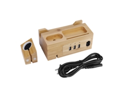 Suporte para Celular e Relógio com Base de Carregamento Usb em Bambu e Madeira EOOCOO