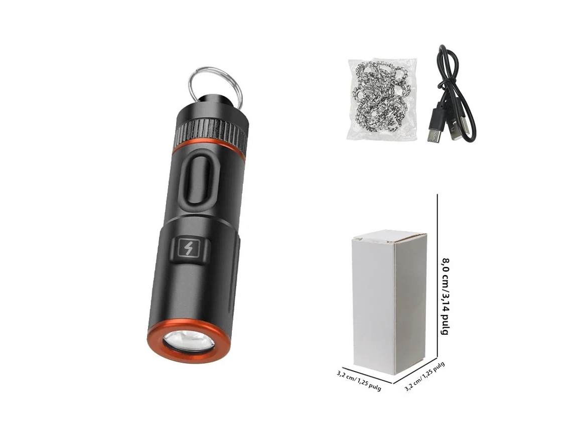 Lanterna Led Portátil Recarregável Via Usb (preta) Com Chaveiro, À Prova D'água, De Bolso Em Liga De Alumínio.