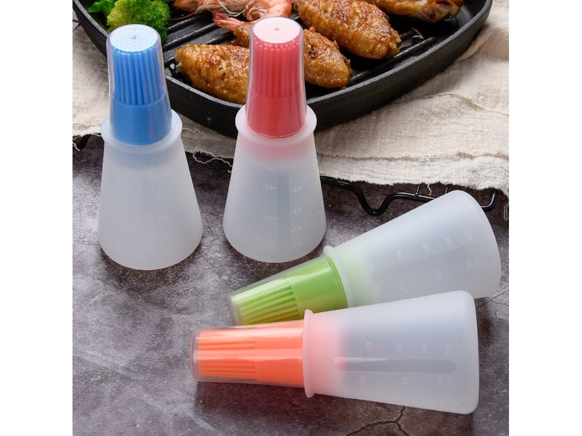 2026 4 Pincéis de Óleo de Silicone para Cozinha, Churrasco e Confecção 60ml Resistente Ao Calor Vermelho Laranja Verde Azul