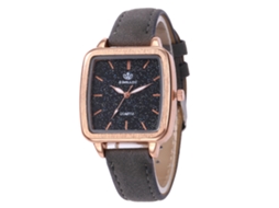 Relógio feminino casual e elegante em couro PU com mostrador quadrado, modelo simples de quartzo, na cor cinza.