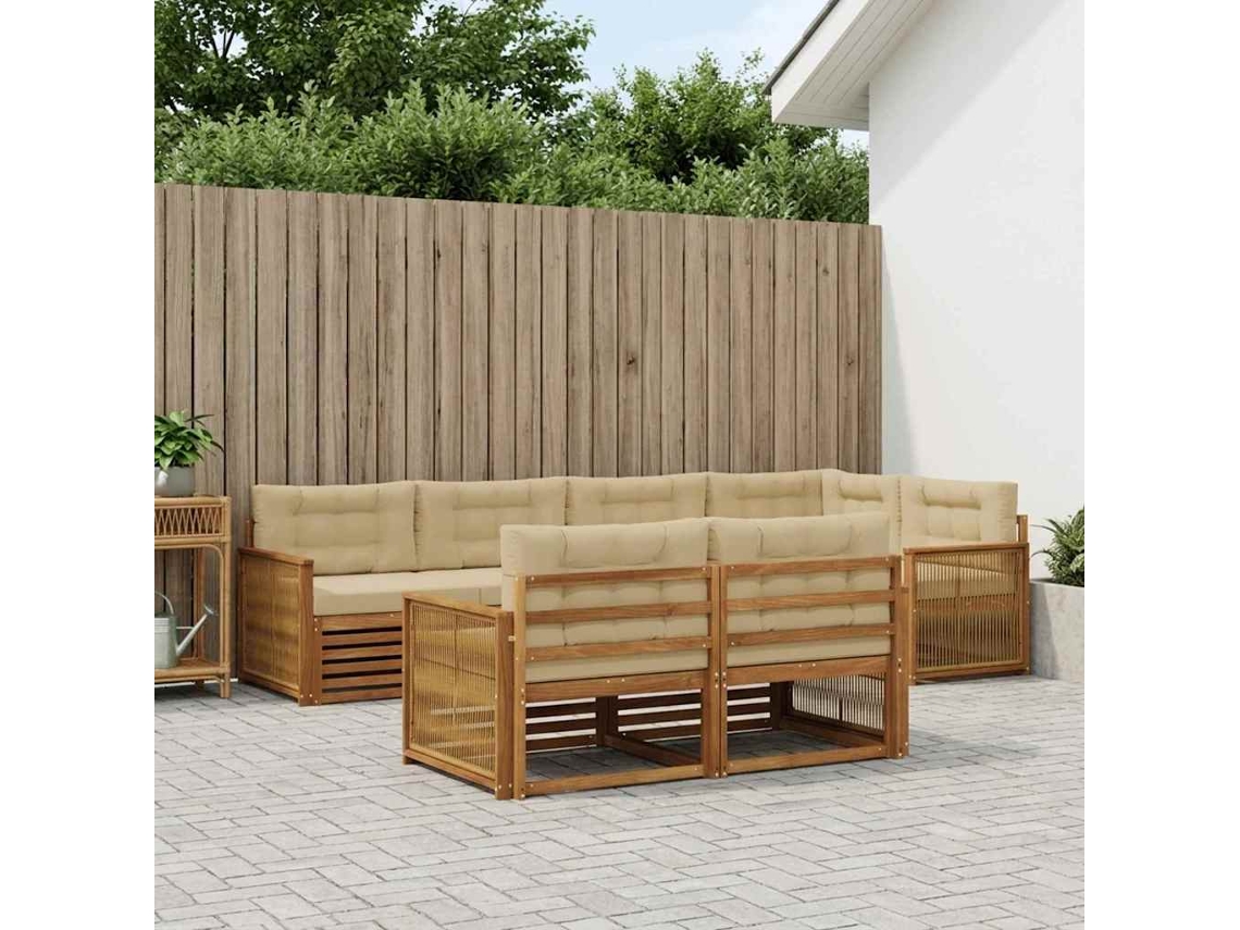 Vidaxl Conjunto De Sofás Para Exterior 7 Unid. Natural E Bege