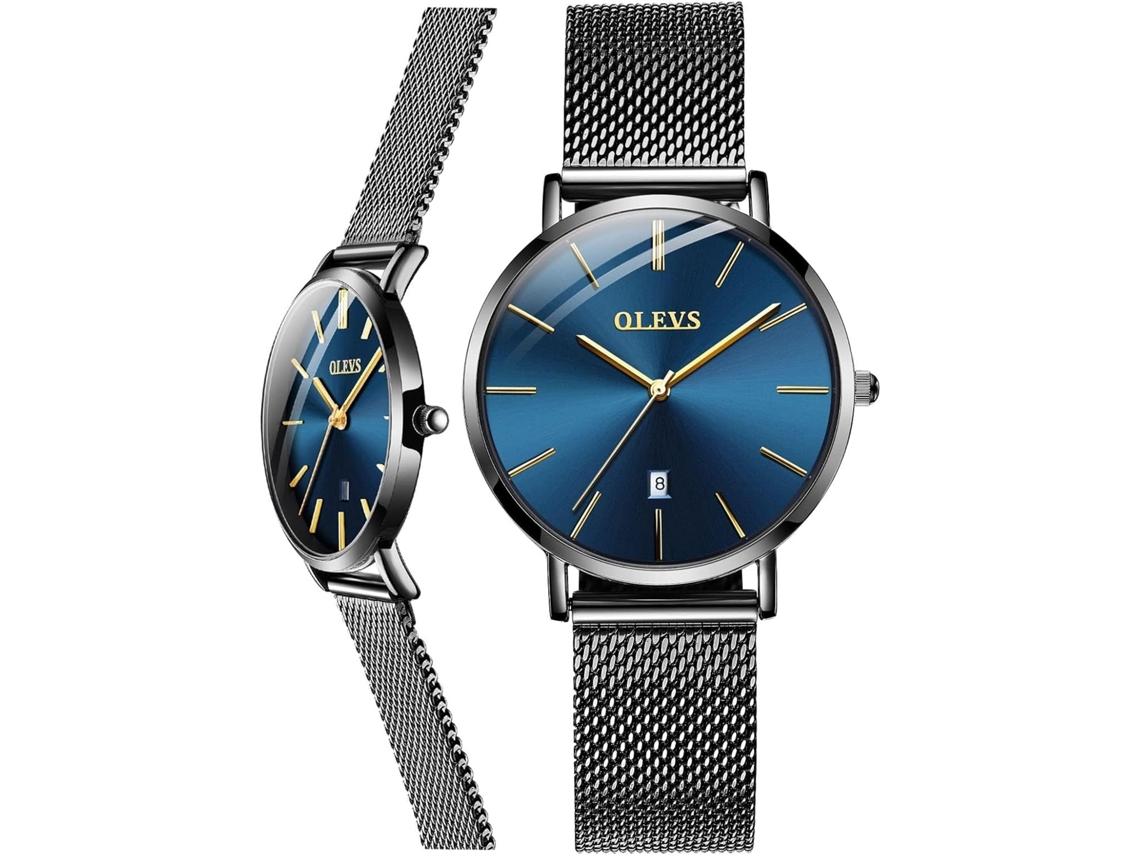 Lurelia Relógio Feminino, Movimento De Quartzo, Data/calendário, Aço Inoxidável, Preto E Azul