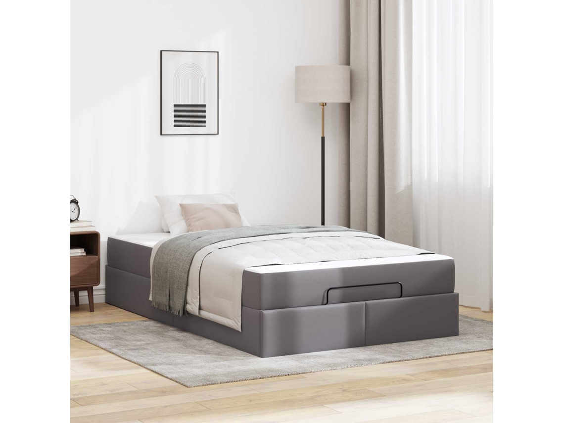Vidaxl Estrutura De Cama Com Colchão Outros 2 Unid. Cinzeto Pvc