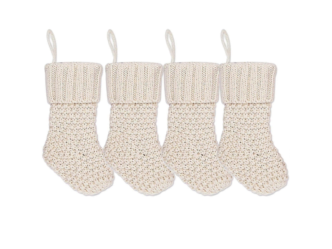 4pcs/6pcs Meias De Natal Tricotadas Com Corda, Estilo Rural Espessurado Para Decoração De Árvores
