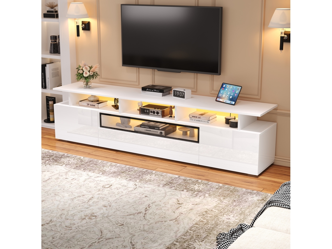 Móvel 180x38x45 Led 2 Armários 1 Gaveta 10 Prateleiras 75"