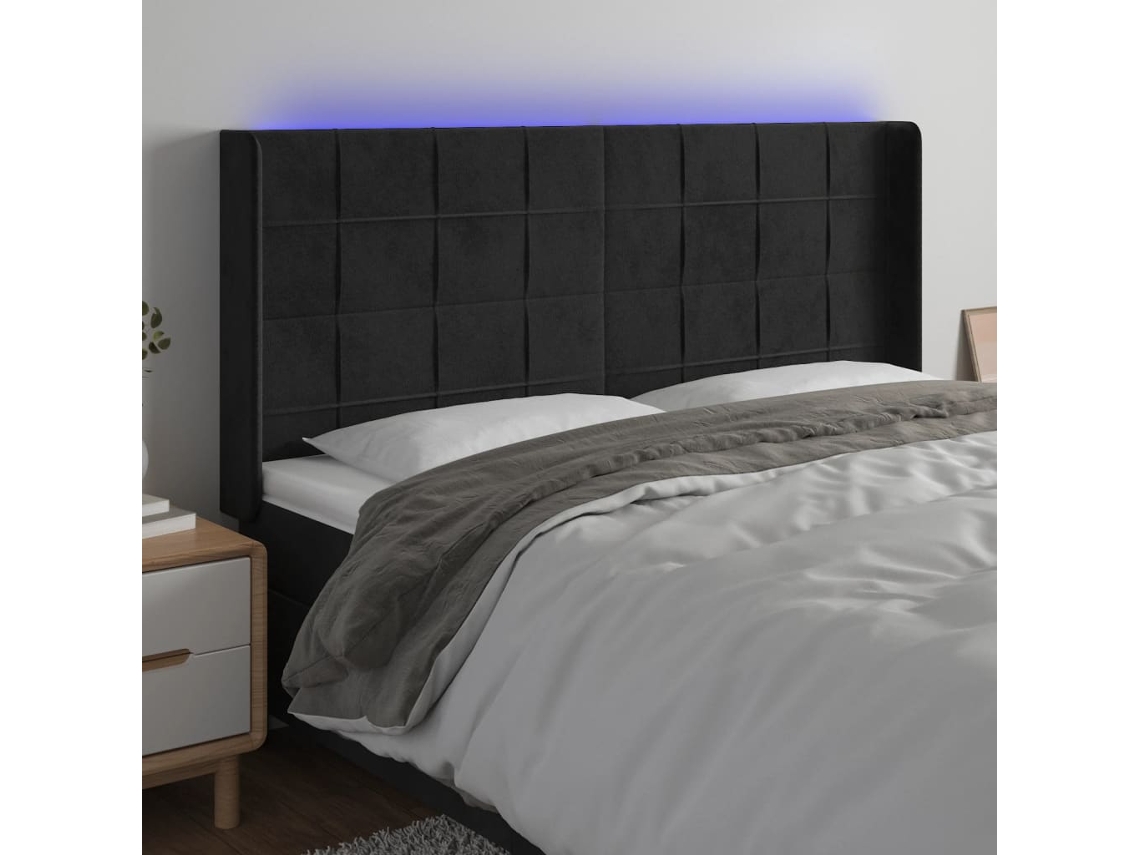 Vidaxl Cabeceira De Cama C/ Luzes Led Veludo 183x16x118/128 Cm Preto