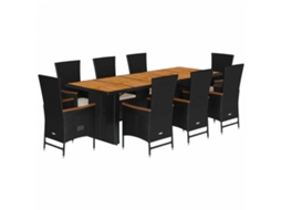 Maison Exclusive - 9 Pcs Conjunto De Jantar P/ Jardim C/ Almofadões Vime Pe Preto