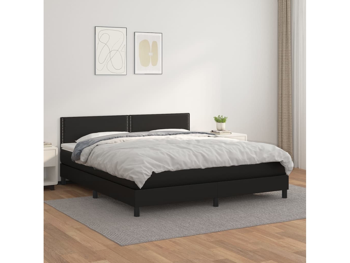 Vidaxl Cama Com Molas/colchão 180x200 Cm Couro Artificial Preto