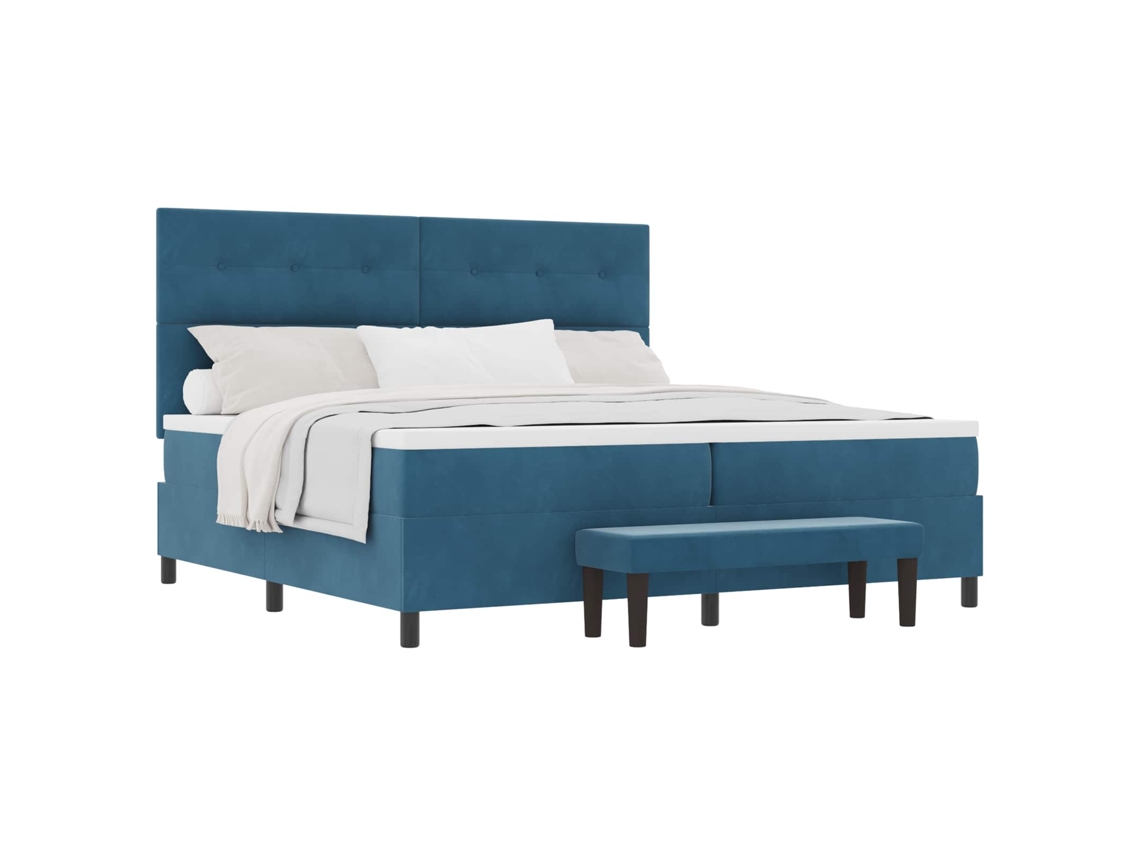 Cama Box com Colchão Azul Escuro 200 X 200 Cm Veludo MAISON EXCLUSIVE