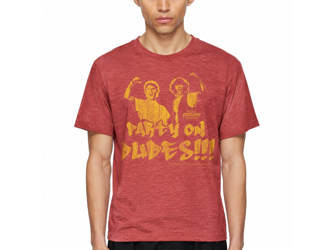 Rockinstone Bill And Ted Party On Fade Heather Red Adult T-shirt Size:xxxl