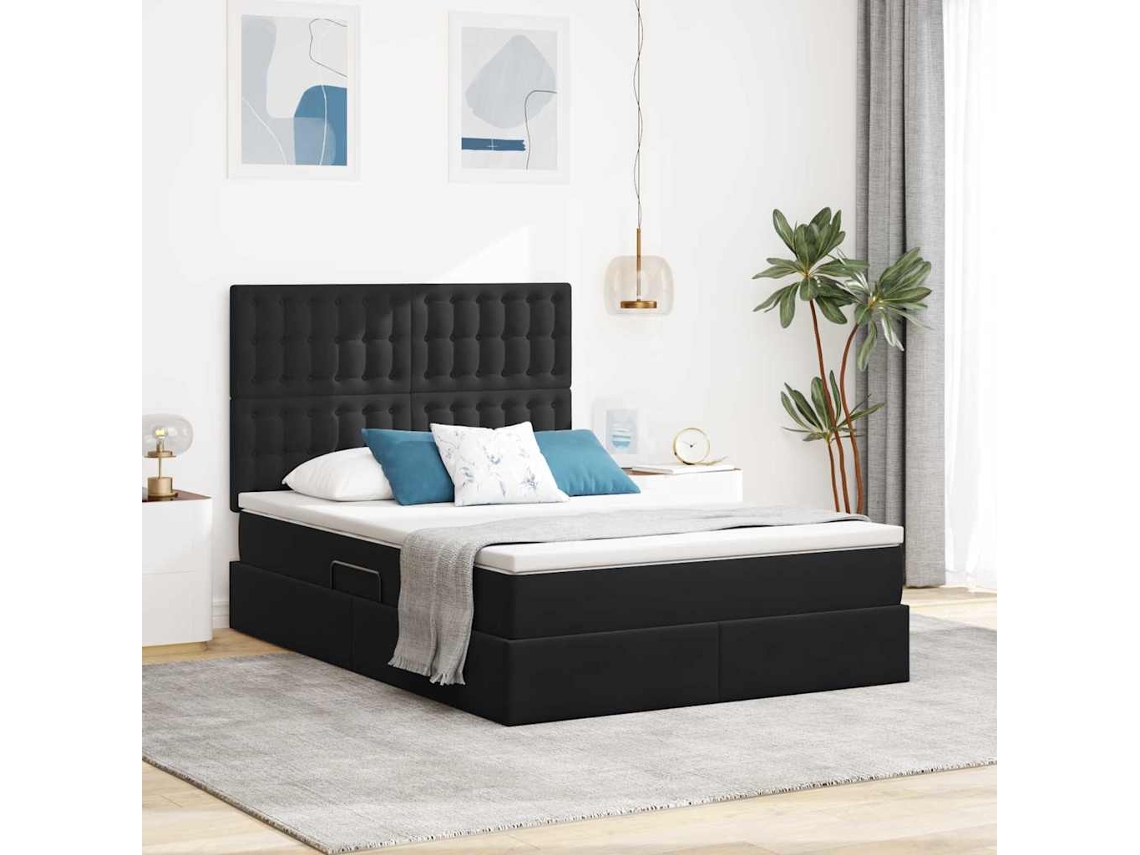 Vidaxl Cama De Armazenamento Led Com Colchão Preto 140 X 200 Cm Veludo
