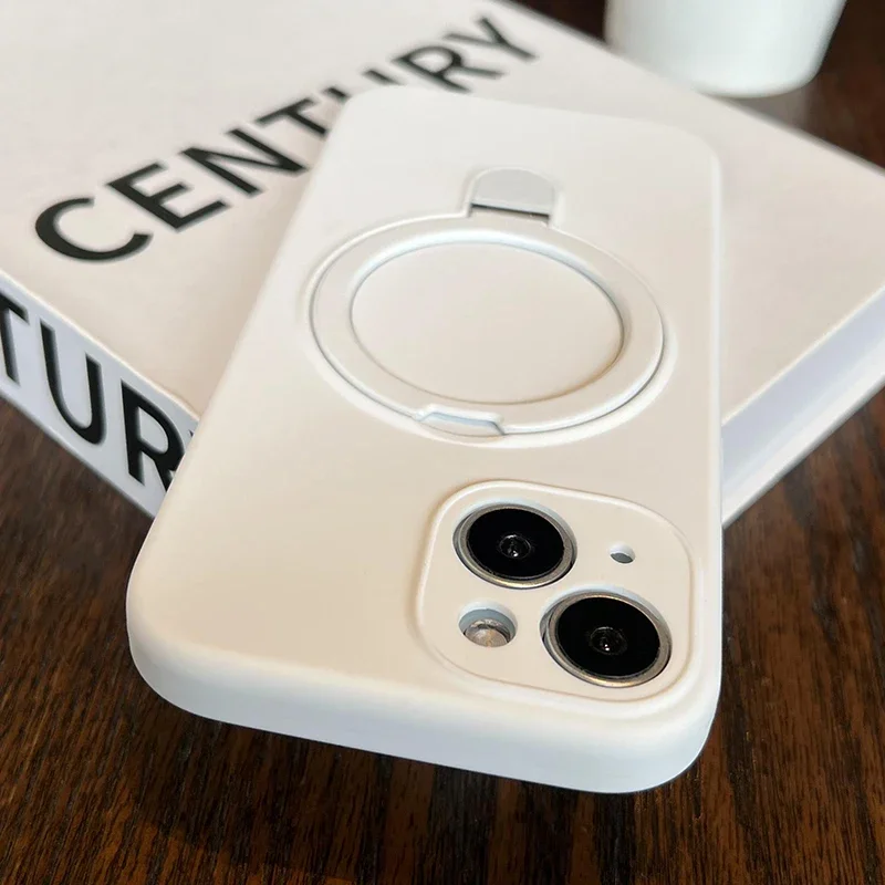 Capa De Silicone Líquido Para Iphone 15 Plus (branca) Com Suporte Magnético.