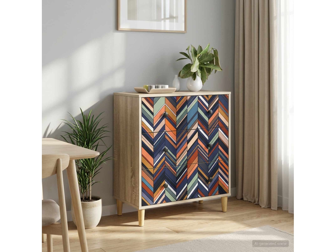 Vidaxl Baú De Gavetas Ommen Estampa Geométrica 66 X 36,5 X 75 Cm