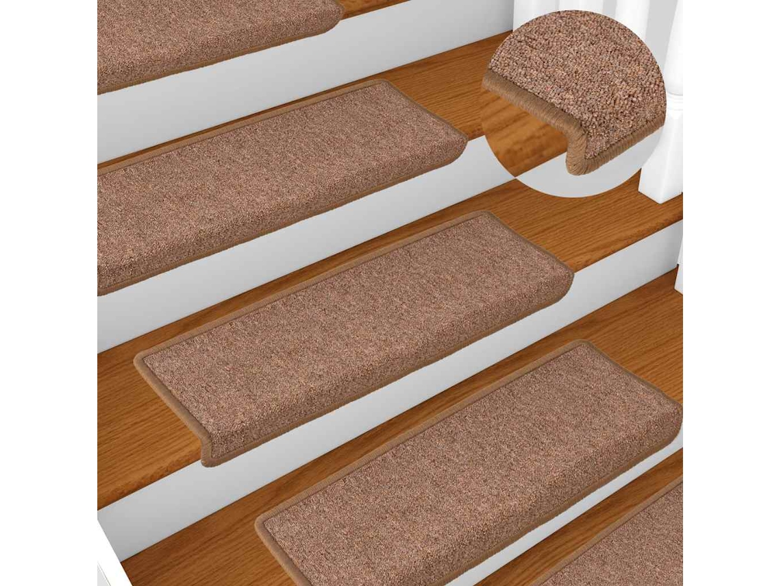 Vidaxl Tapetes de Escada 15 Peças 65x21x4 Cm Marrom com Borda Retangular