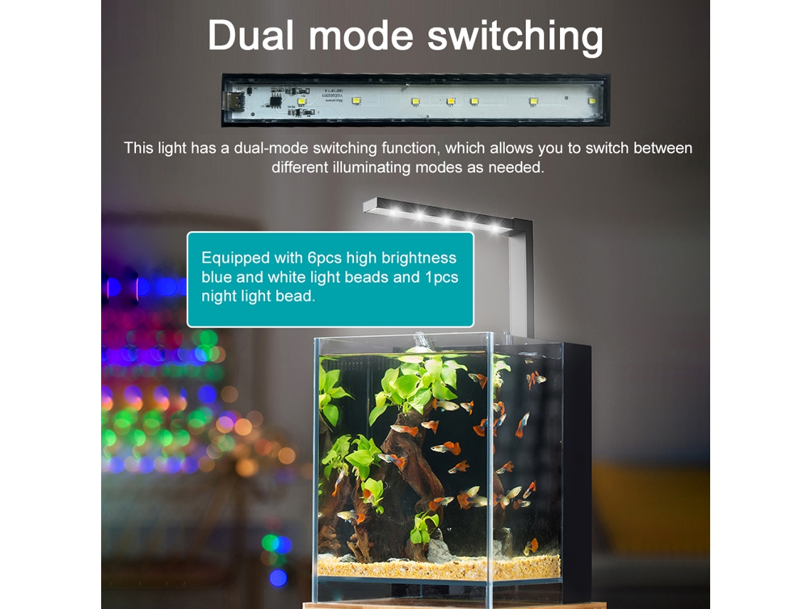 Lâmpada Led para Peixe Aquário de Mesa com 2 Modos Touch Luz Noturna Fixação com 3 Ventosas 5w Abs