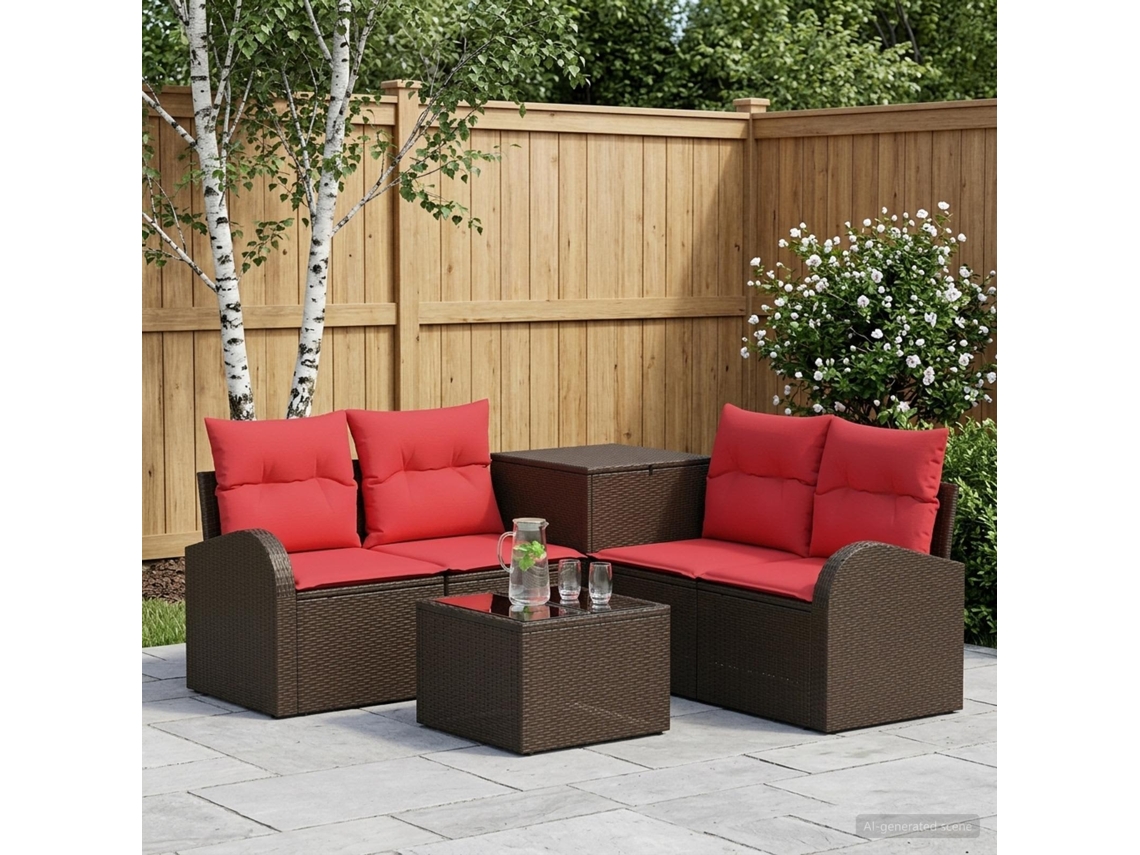 Vidaxl Conjunto De Sofás 6 Unid. Marrom E Vermelho