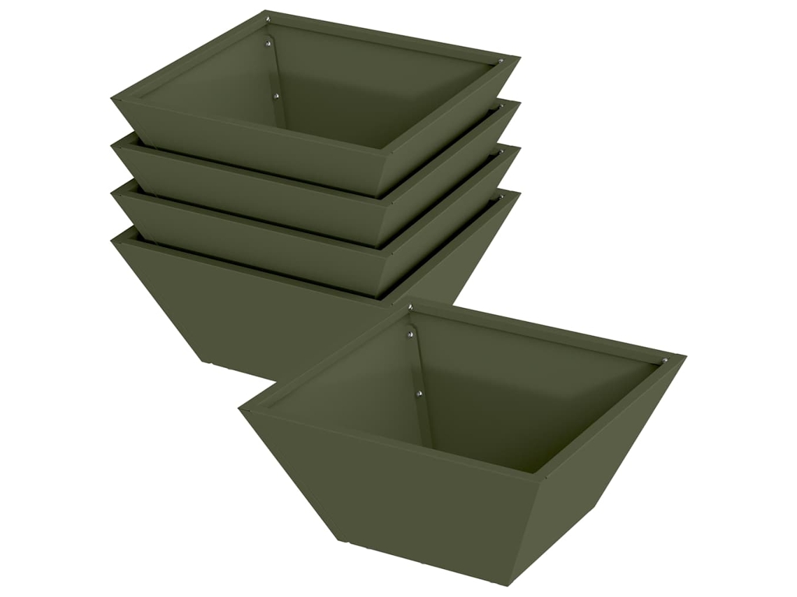 Conjunto 5 Decoração Para Jardim Vidaxl Verde-azeitona Aço (35 X 35 X 15 Cm)