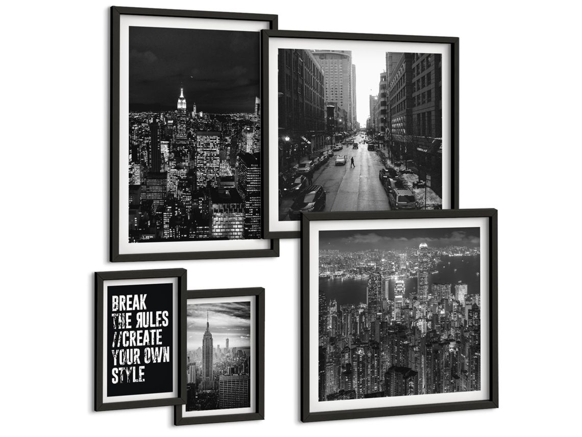 Pinturas Murais Modernas Paisagens Espaciais, Estrelas De Touro Moldura Preta Quadros Para A Sala De Estar Espelharte (conjunto De 5 Imagens)