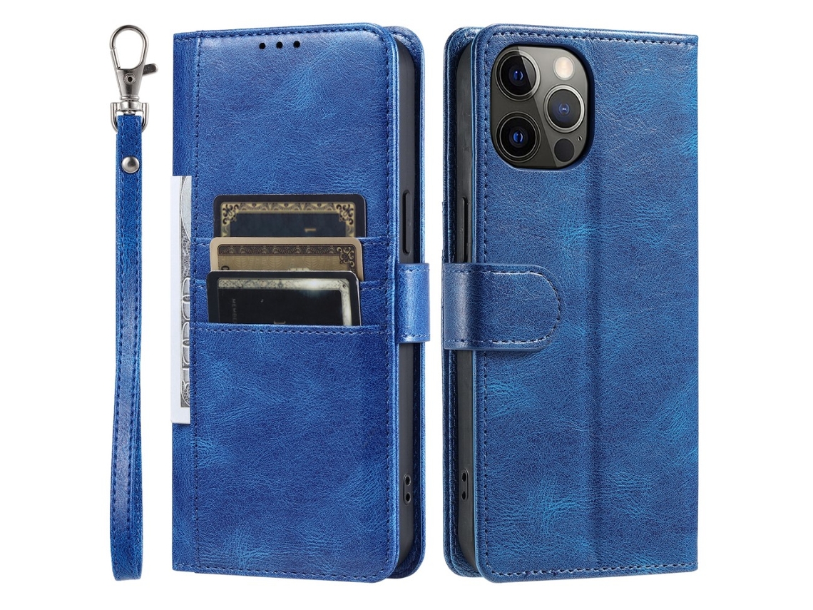 Capa Para Iphone 12 Pro Max Pele Sintética Com Porta-cartões Azul
