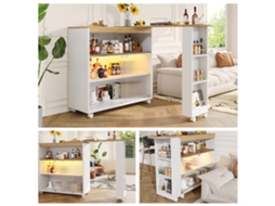 Mesa de Bar Extensível Led 138 204x39x105 Cm Móvel Moderno, Arrumação, Bistrô Cozinha, Grande Capacidade Branco NOVELA