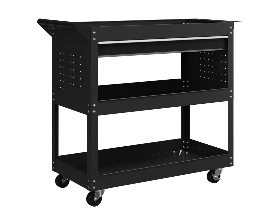 Tool Boxes-carrinho De Oficina 3 Níveis Com Gaveta, Suporte Lateral Para Ferramentas E Alça, 82x35x76 Cm, Preto