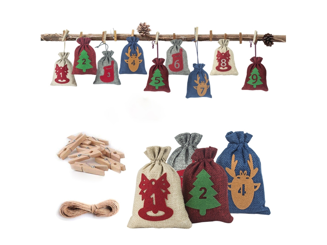 Laxiscreed Calendário De Advento De Natal Com Sacos De Feltro, 24 Peças E Clips Decorativos