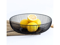 Cesto Para Frutas Grande 28x8cm Preto Redondo Moderno Raso Em Ferro Vylara