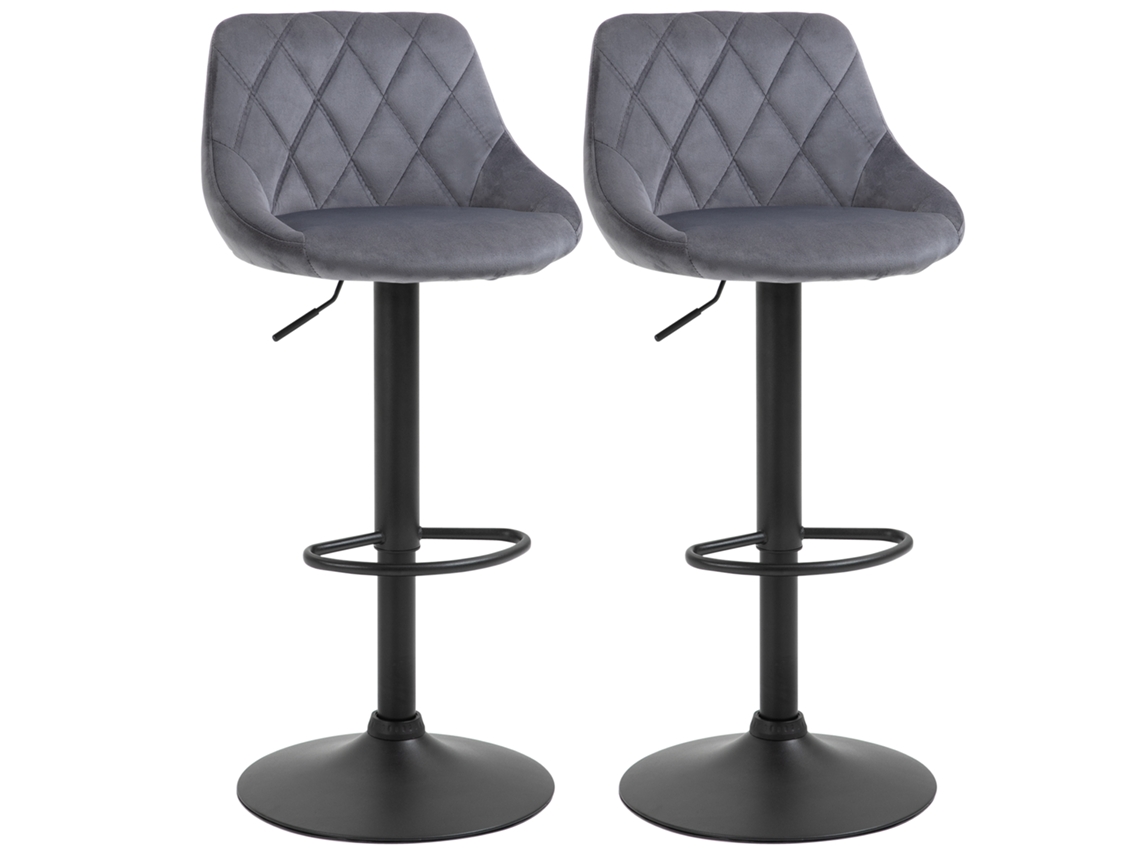 Conjunto de 2 Banquetas Altas Giratórias com Altura Ajustável, Base de Metal e Assento em Couro Sintético, Modernas, com Encosto e Apoio para os Pés,