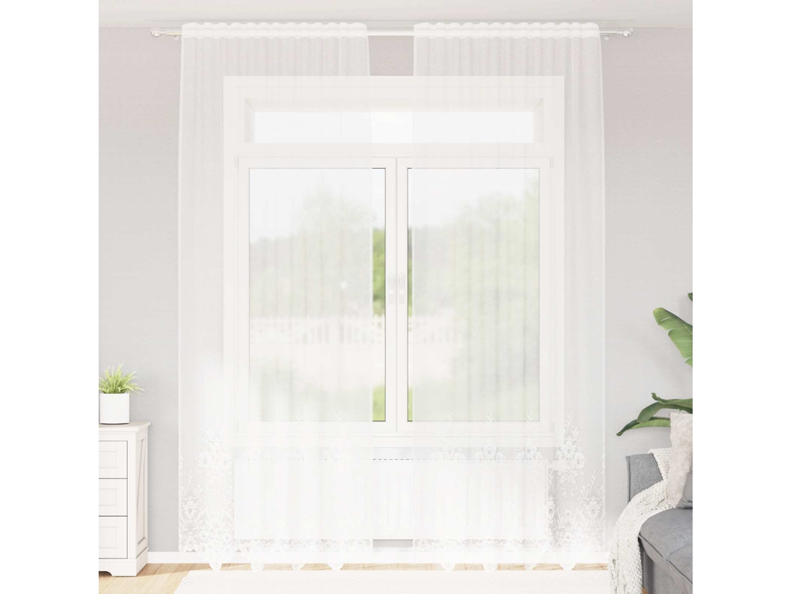 Vidaxl Cortina De Renda Branco 260 X 150 Cm Poliéster
